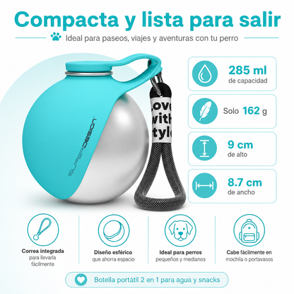 Bebedero Portátil para Perros – Acero Inoxidable, Sin Derrames