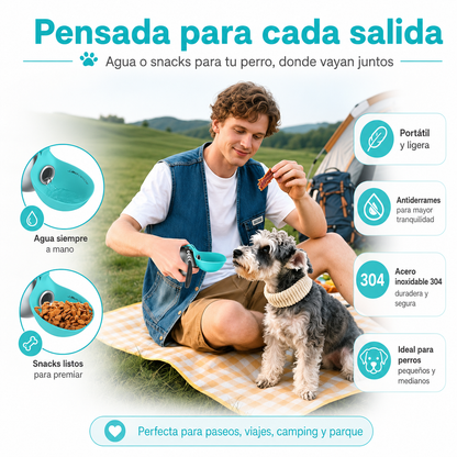 Bebedero Portátil para Perros – Acero Inoxidable, Sin Derrames